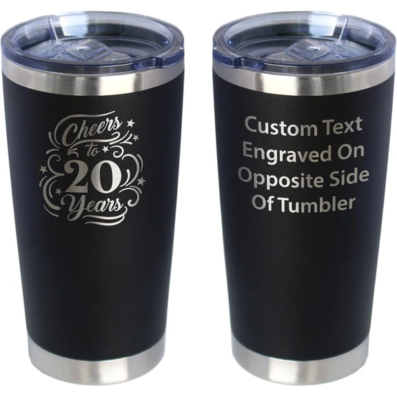 Custom Cheers to 20 Years - Personalized Insulated Coffee Tumbler Cup with Sliding Lid - Stainless Steel Insulated Mug - Gift for 20th Anniversary