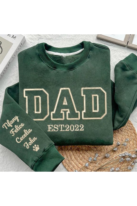 Custom Chest Embroidered Sweatshirt for Dad Unique Father's Day, Custom Embroidered Sweatshirt