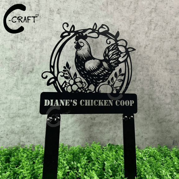 Custom Chicken 8 Inches Memorial Garden Plaque with Stake, Metal Yard Stake