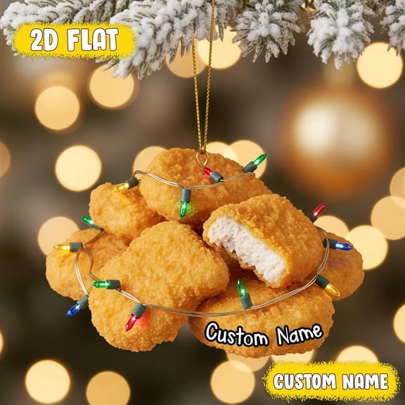 Custom Chicken Nuggets Ornament with Name - Flat Acrylic Funny Christmas Tree Decoration - Personalized Holiday Gift for Food Lovers
