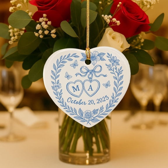 Custom Chinoiserie Wedding Ornament Personalized Ceramic Keepsake