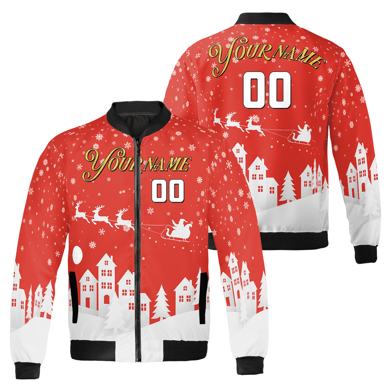 Custom Christmas Bomber Jacket - Personalized Red Santa Sleigh ...