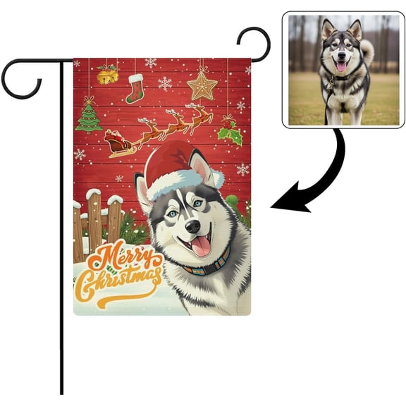 Custom Christmas Garden Flag with Pet Photo, Personalized Santa Yard Flag with Your Dog or Cat Picture, Customized Flag Add Your Own Picture/Text, 12x18 Inch Outdoor Decor