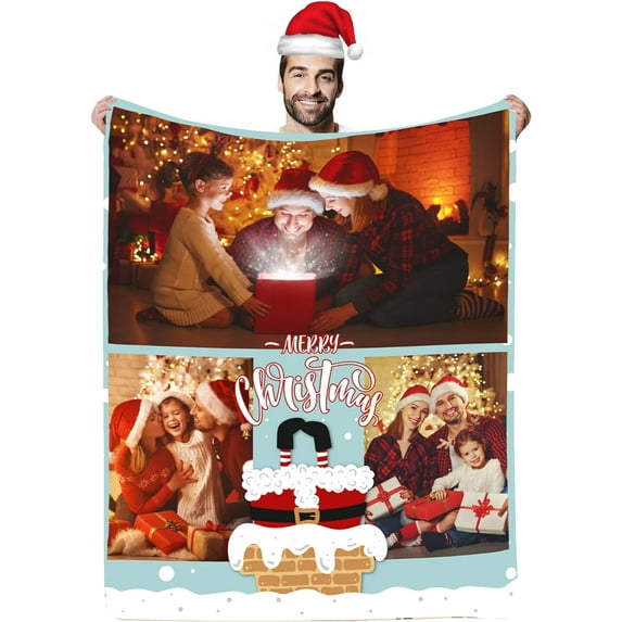 Custom Christmas Name Blanket for Kids Adults, Personalized Merry Christmas Elk Christmas Tree Fleece Throw Blankets, Christmas Customized Gifts for Family Friends Mom Dad Grandma Grandpa