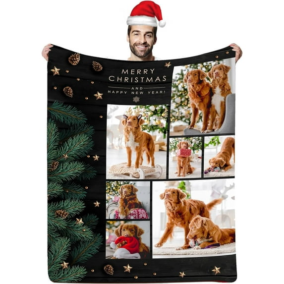 Custom Christmas Name Blanket for Kids Adults, Personalized Merry Christmas Elk Christmas Tree Fleece Throw Blankets, Christmas Customized Gifts for Family Friends Mom Dad Grandma Grandpa