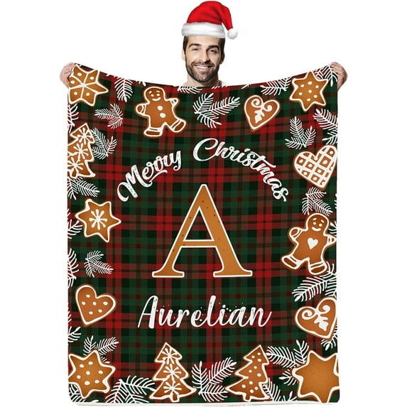 Custom Christmas Name Blanket for Kids Adults, Personalized Merry Christmas Elk Christmas Tree Fleece Throw Blankets, Christmas Customized Gifts for Family Friends Mom Dad Grandma Grandpa