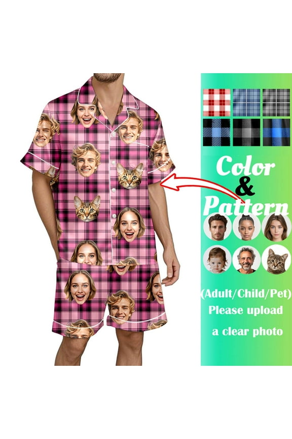 Custom Christmas PJs - Personalized Short Sleeve Pajamas Set with Your Design - Ideal for Christmas, Anniversary, Valentine's Gift (Navy, XXXL)