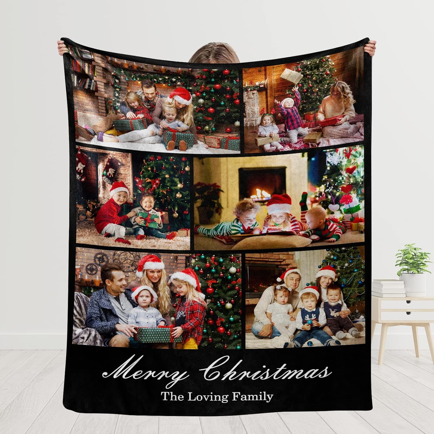 Custom Christmas Picture Blankets With 6 Photos Collage Text for Wife