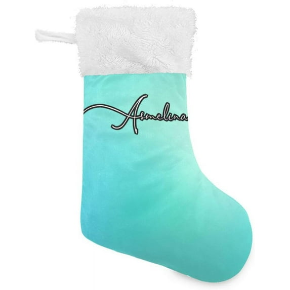 Custom Christmas Stockings Blurred Turquoise Water Christmas Presonalized Large Stocking Sock, Set of 1 Xmas Party Winter Decor Candy Bag Gift, 17.7 Inch