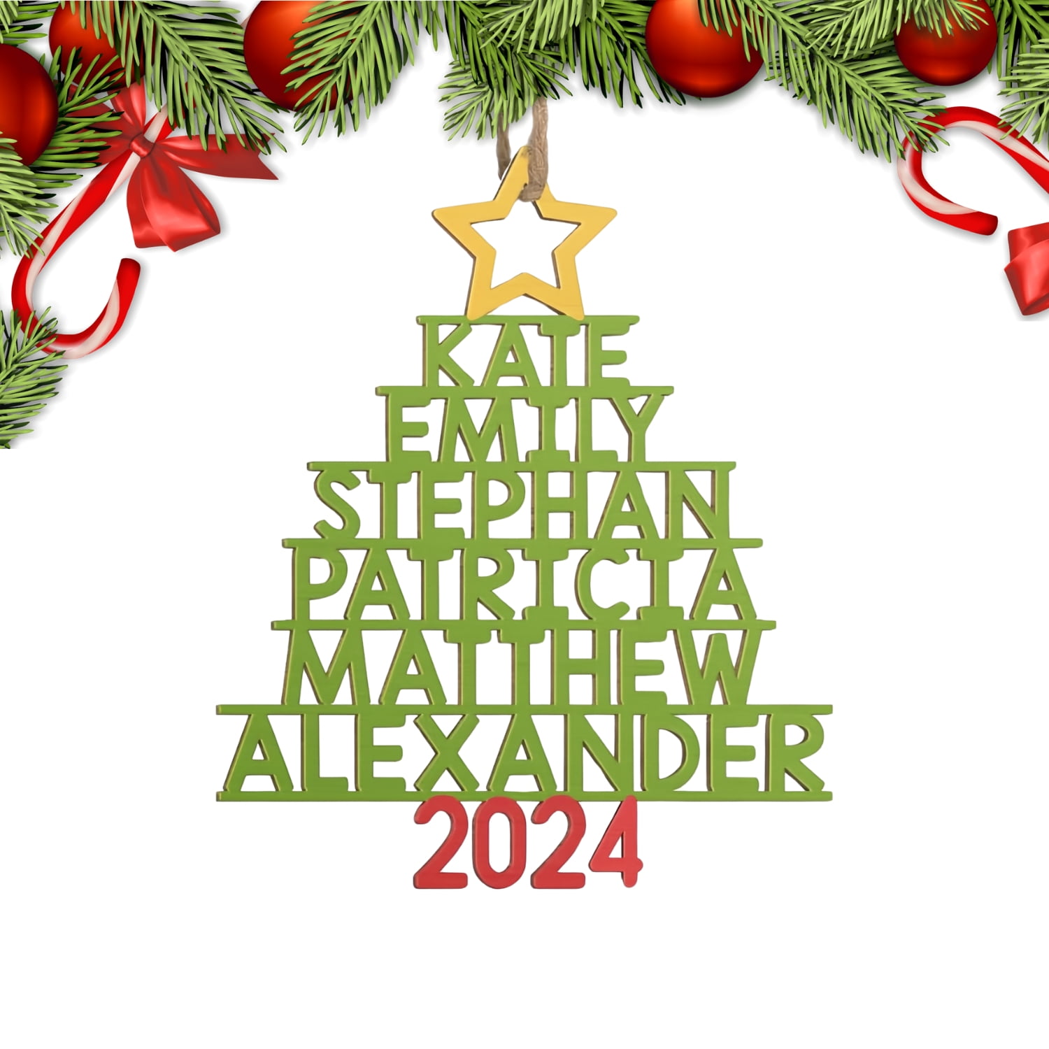 Custom Christmas Tree Ornament with 17 Engraved Names, Personalized