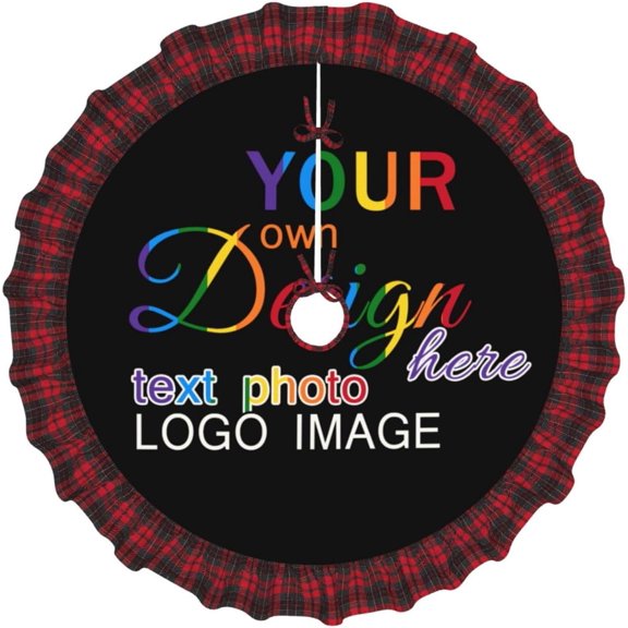 Custom Christmas Tree Skirt 36", Personalized Red Xmas Tree Skirt Plaid with Photo Logo Image Text, Xmas Tree Skirts Mat for Holiday Home Farmhouse Party Tree Decorations.