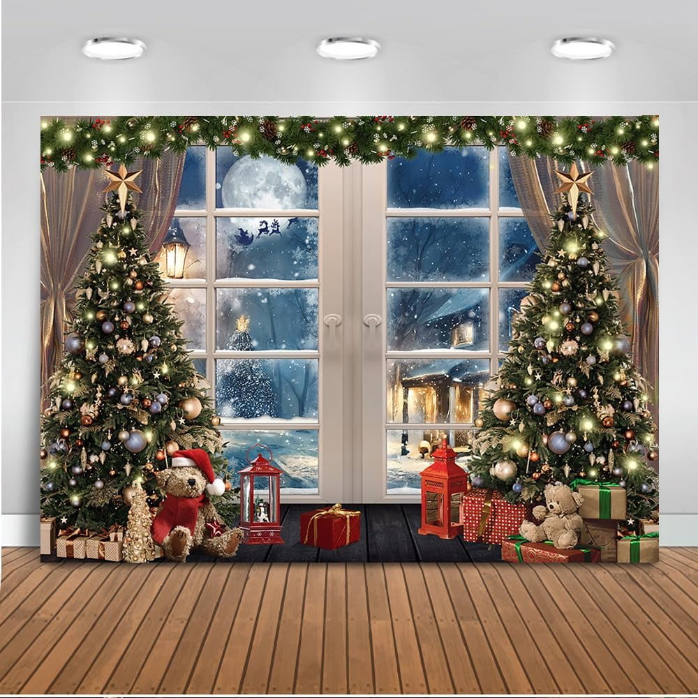 Custom Christmas Window Backdrop Christmas Trees Wonderland Winter Snow ...