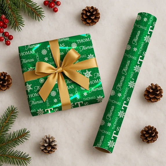 Custom Christmas Wrapping Paper, Personalized Wrapping Paper Rolls with Santa Claus Gingerbread Christmas Tree