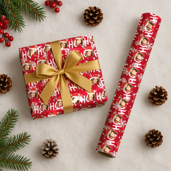 Custom Christmas Wrapping Paper, Personalized Wrapping Paper Rolls with Santa Claus Gingerbread Christmas Tree