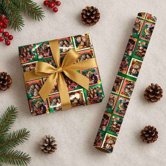 Custom Christmas Wrapping Paper, Personalized Wrapping Paper Rolls with Santa Claus Gingerbread Christmas Tree