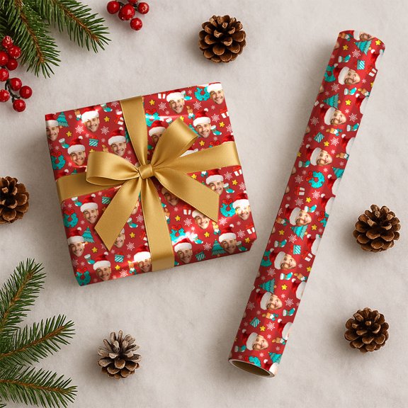 Custom Christmas Wrapping Paper, Personalized Wrapping Paper Rolls with Santa Claus Gingerbread Christmas Tree
