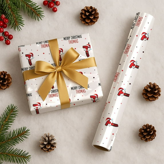 Custom Christmas Wrapping Paper, Personalized Wrapping Paper Rolls with Santa Claus Gingerbread Christmas Tree