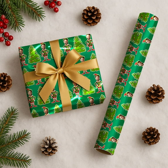 Custom Christmas Wrapping Paper, Personalized Wrapping Paper Rolls with Santa Claus Gingerbread Christmas Tree