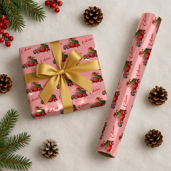 Custom Christmas Wrapping Paper, Personalized Wrapping Paper Rolls with Santa Claus Gingerbread Christmas Tree