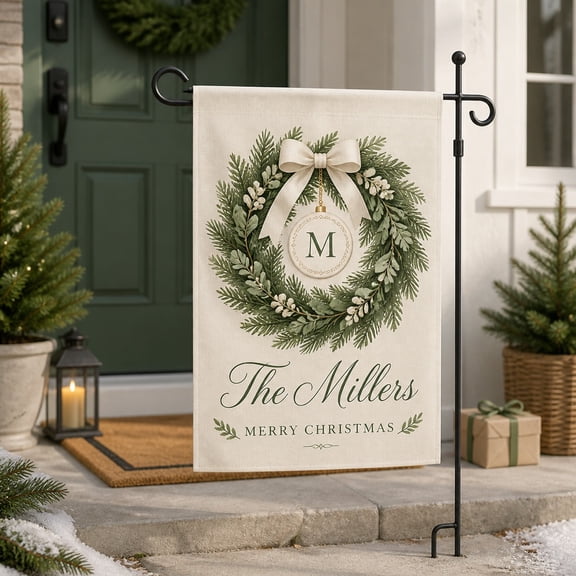 Custom Christmas Wreath Garden Flag for Front Porch Decor