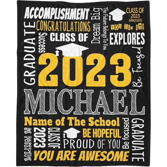 Custom Class of 2023 Graduate Blanket Personalized Senior 2023 Name Flannel Throw-40x50 Inches Lightweight Soft Graduations Throws Blankets Summer Travel Blankets for Girl Boy