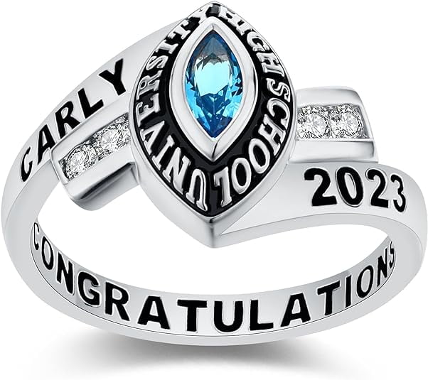 CCJCINATA Custom Class Rings Cubic Zirconia Birthstone Rings Class Rings for Women High School Sterling Silver Rings Women's Class Rings Graduation Rings Size 5-15 College Rings for Women