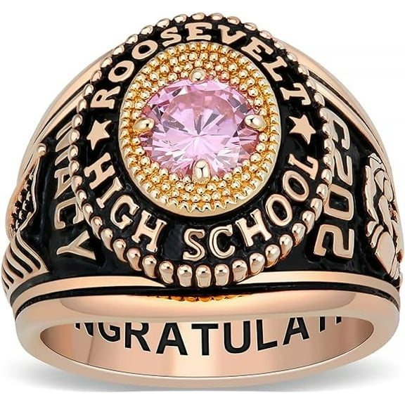 Custom Class Rings Fully Personalized Class Rings for Men Cubic Zirconia Birthstone Sterling Silver Rings Class Rings for Men High School Size 5-15 Men's High School Class Rings