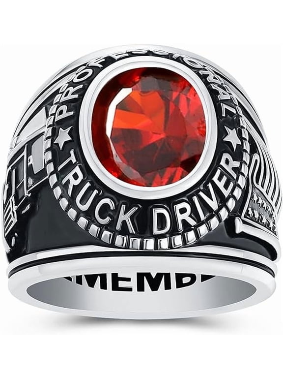 Custom Class Rings Fully Personalized Class Rings for Men Cubic Zirconia Birthstone Rings Class Rings for Men High School Size 5-15 Men's High School Class Rings