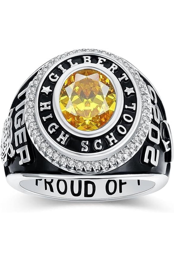 Custom Class Rings Fully Personalized Class Rings for Men Gold Plated Class Rings Sterling Silver Rings Men's Class Rings Class Rings for Men High School Size 5-15 College Rings for Men