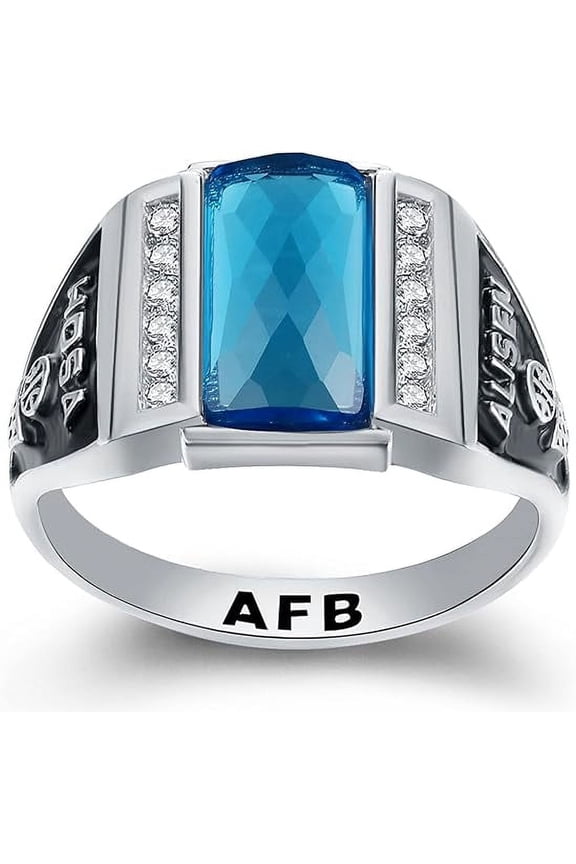 Custom Class Rings Fully Personalized Class Rings for Men Two Birthstones 925 Sterling Silver Rings Gold Plated Class Rings Class Rings for Men High School Size 5-15 Men's Class Rings