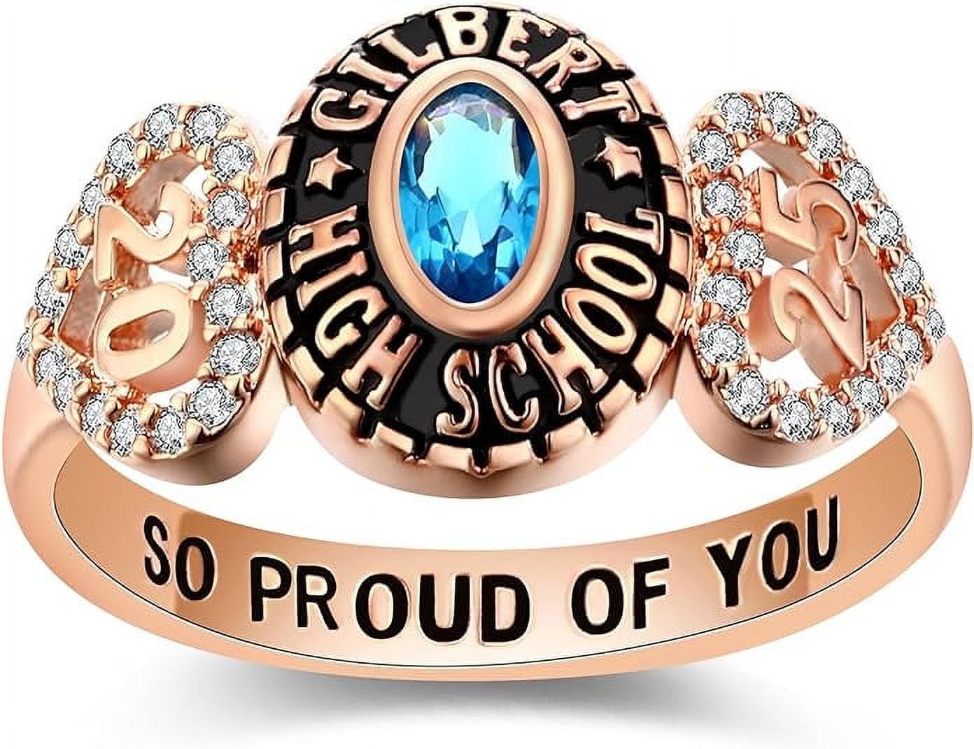Custom Class Rings Fully Personalized Class Rings for Women Sterling Silver Rings Class Rings for Women High School Birthstone Graduation Rings of 2024 Size 5-15 High School Class Rings for Women