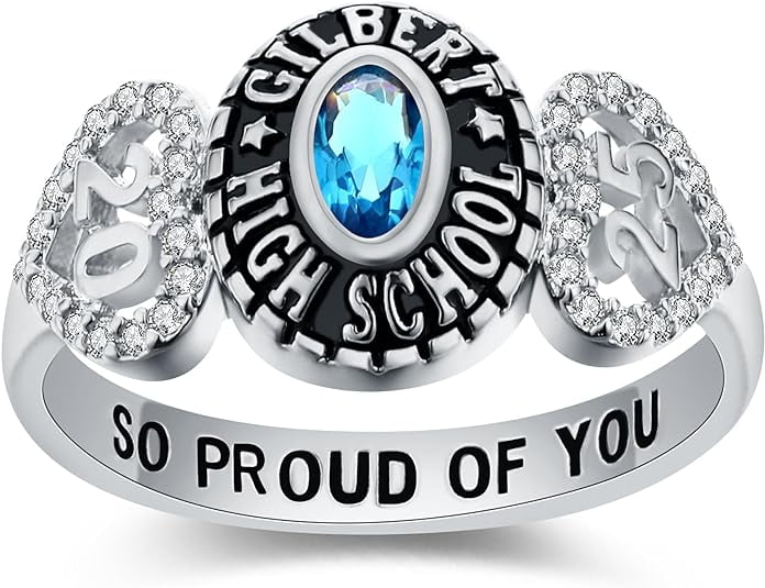 CCJCINATA Custom Class Rings Fully Personalized Class Rings for Women Sterling Silver Rings Class Rings for Women High School Birthstone Graduation Rings of 2024 Size 5-15 High School Class Rings for Women