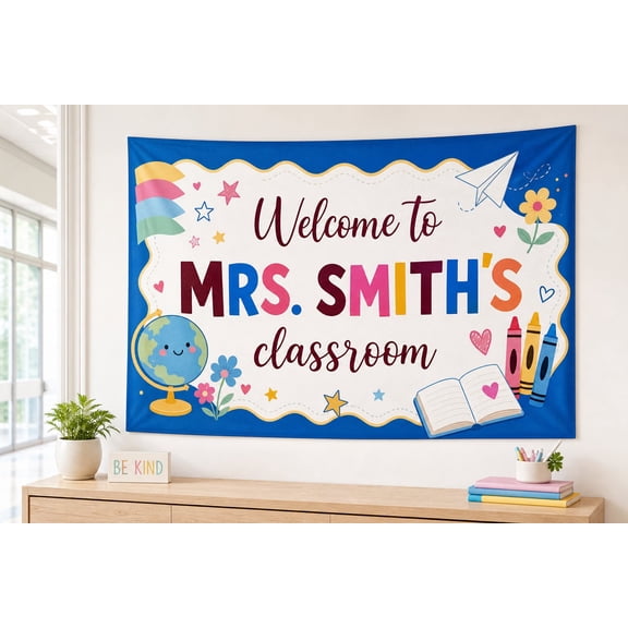 Custom Classroom Name Wall Tapestry | Personalized Preppy Teacher Decor