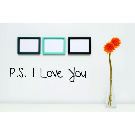 Custom Cling Transfer : PS I Love You Text Lettering Relationship Memo Wall Decal Sticker Size : 4 Inches X 12 Inches -