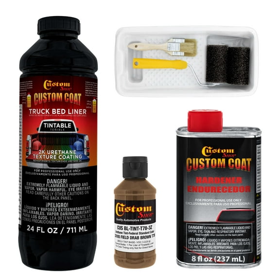 Custom Coat 33105 Field Drab Brown T78 Urethane Roll-On, Brush-On or Spray-On Truck Bed Liner, 1 Quart Kit with Roller Applicator Kit