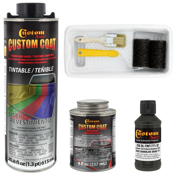 Custom Coat 34052 USMC Dark Olive Drab T71 Urethane Roll-On, Brush-On or Spray-On Truck Bed Liner, 1 Quart Kit with Roller Applicator Kit