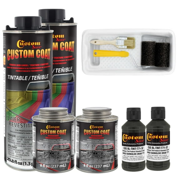Custom Coat 34052 USMC Dark Olive Drab T71 Urethane Roll-On, Brush-On or Spray-On Truck Bed Liner, 2 Quart Kit with Roller Applicator Kit