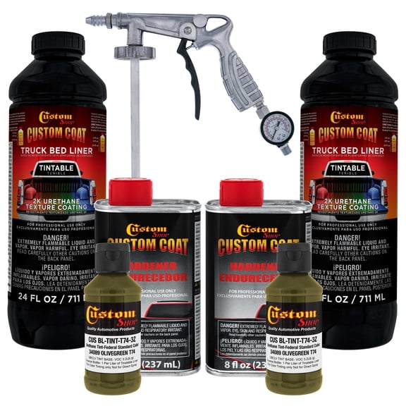 Custom Coat 34089 Olive Green T74 Urethane Spray-On Truck Bed Liner, 2 Quart Kit with Spray Gun