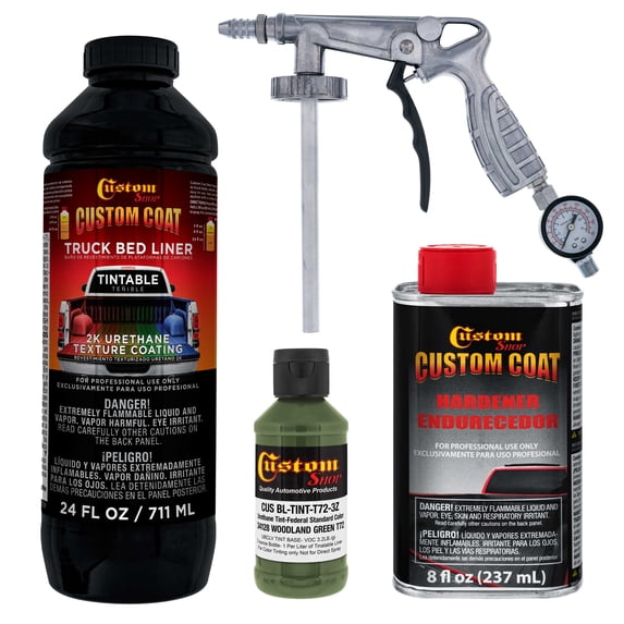 Custom Coat 34128 Woodland Green T72 Urethane Spray-On Truck Bed Liner, 1 Quart Kit with Spray Gun