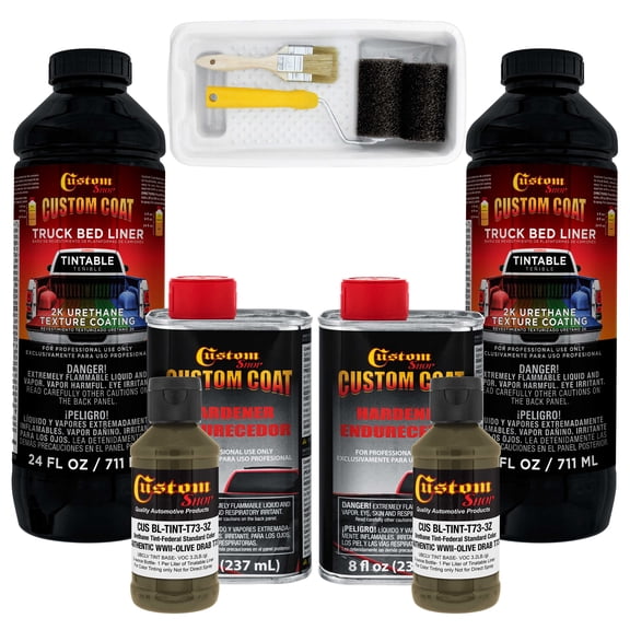 Custom Coat Authentic WWII Olive Drab T73 Urethane Roll-On, Brush-On or Spray-On Truck Bed Liner, 2 Quart Kit with Roller Applicator Kit