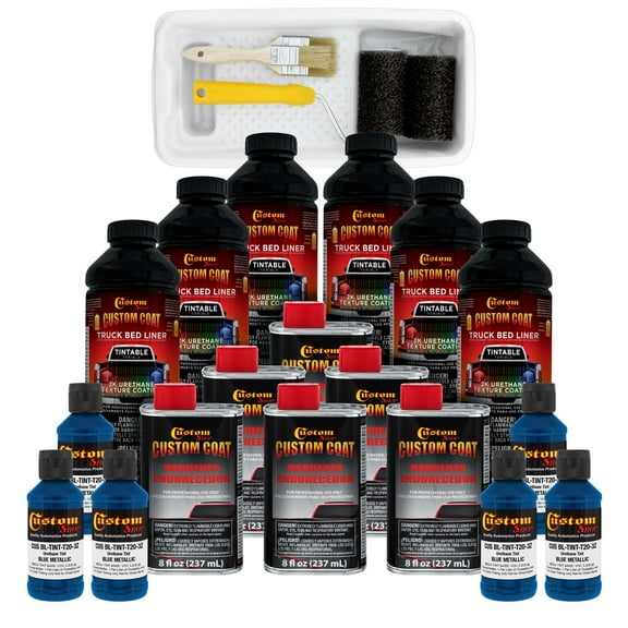 Custom Coat Blue Metallic 1.5 Gallon (6 Quart) Urethane Roll-On, Brush-On or Spray-On Truck Bed Liner Kit with Roller and Brush Applicator Kit