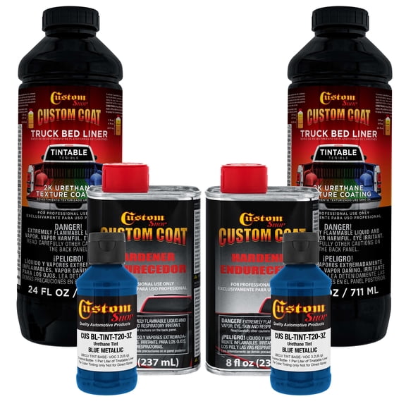 Custom Coat Blue Metallic 2 Quart (1/2 Gallon) Urethane Spray-On Truck Bed Liner Kit - Easy Mixing , Prevent Stop Rust