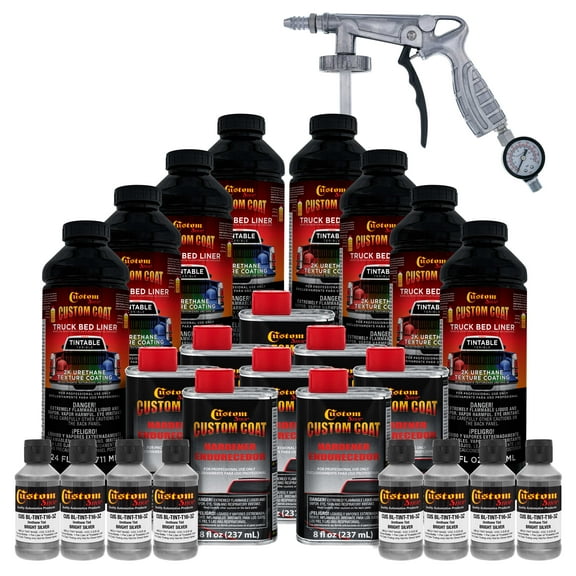 Custom Coat Bright Silver 2 Gallon Urethane Spray-On Truck Bed Liner Kit with Spray Gun, Prevent Rust