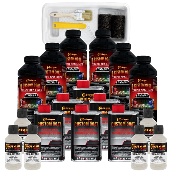 Custom Coat Bright White 1.5 Gallon (6 Quart) Urethane Roll-On, Brush-On or Spray-On Truck Bed Liner Kit with Roller and Brush Applicator Kit