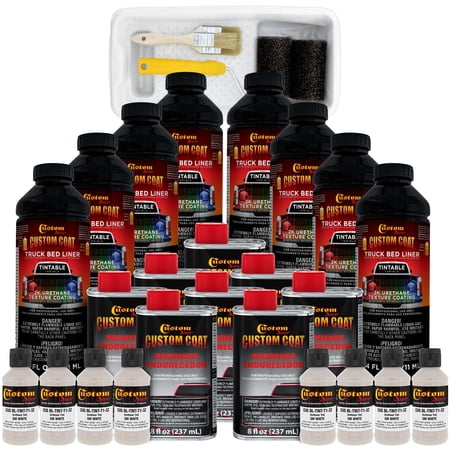 Custom Coat GM White 2 Gallon Urethane Roll-On, Brush-On or Spray-On Truck Bed Liner Kit with Roller and Brush Applicator Kit