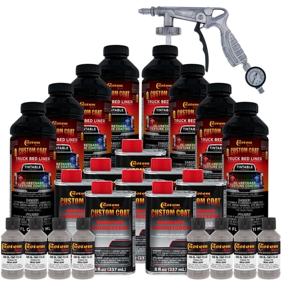 Custom Coat Mesa Gray 2 Gallon Urethane Spray-On Truck Bed Liner Kit with Spray Gun, Prevent Rust