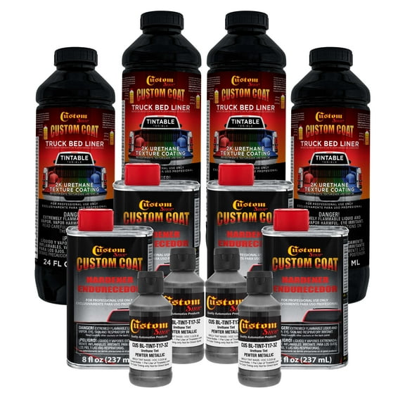 Custom Coat Pewter Metallic 1 Gallon Urethane Spray-On Truck Bed Liner Kit -Easy Mixing , Prevent Stop Rust