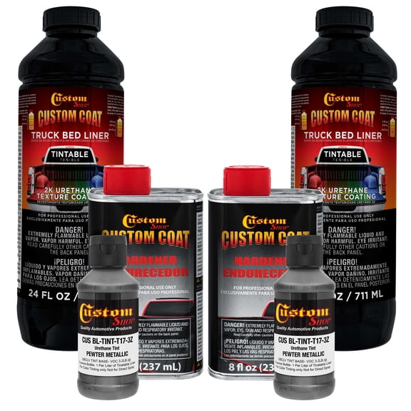 Custom Coat Pewter Metallic 2 Quart (1/2 Gallon) Urethane Spray-On Truck Bed Liner Kit - Easy Mixing , Prevent Stop Rust