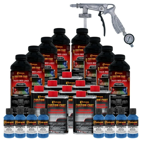 Custom Coat Blue Metallic 2 Gallon Urethane Spray-On Truck Bed Liner Kit with Spray Gun, Prevent Rust