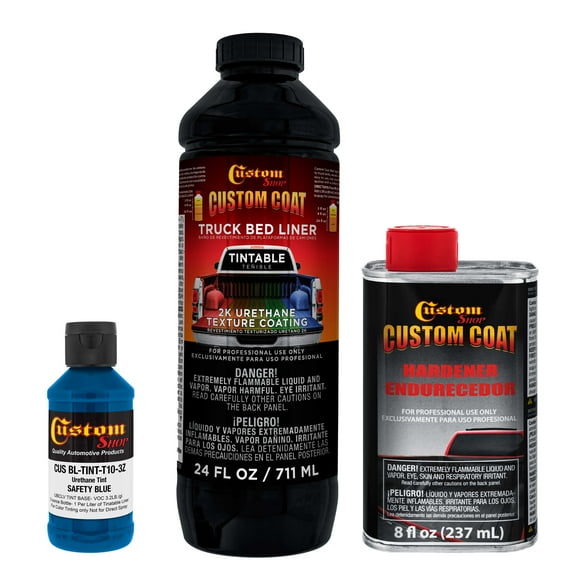 Custom Coat Safety Blue 1 Quart Urethane Spray-On Truck Bed Liner Kit - Easy Mixing , Prevent Stop Rust